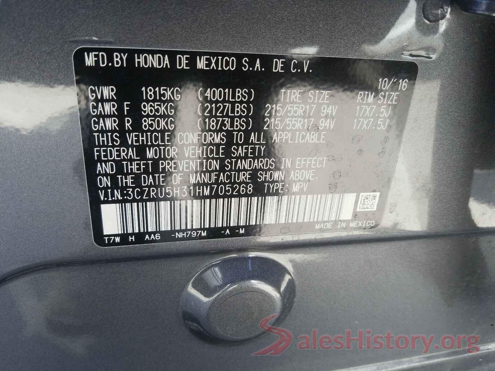 3CZRU5H31HM705268 2017 HONDA HR-V