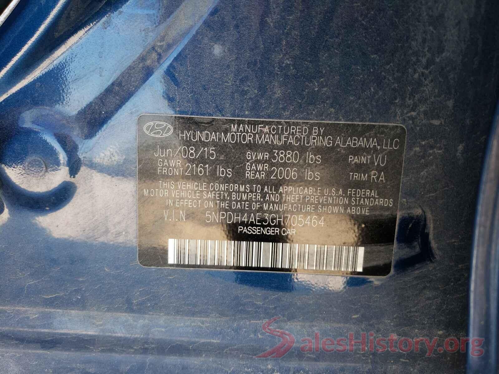 5NPDH4AE3GH705464 2016 HYUNDAI ELANTRA