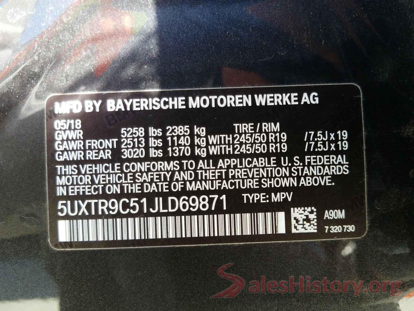 5UXTR9C51JLD69871 2018 BMW X3