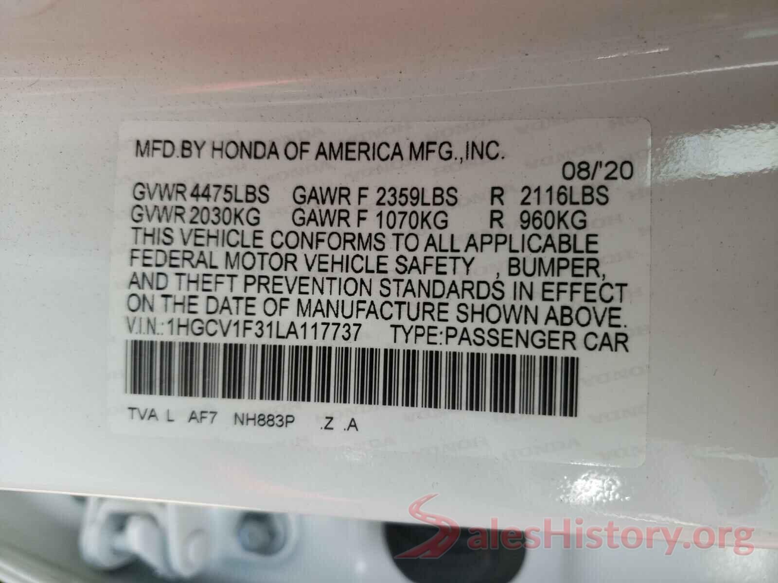 1HGCV1F31LA117737 2020 HONDA ACCORD