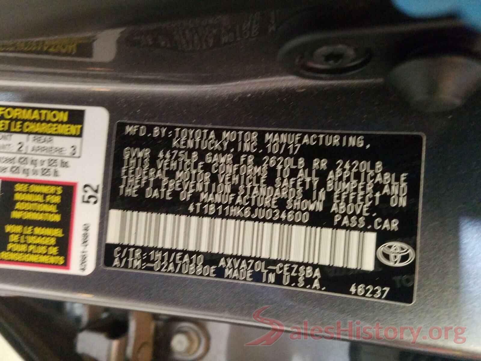 4T1B11HK6JU034600 2018 TOYOTA CAMRY