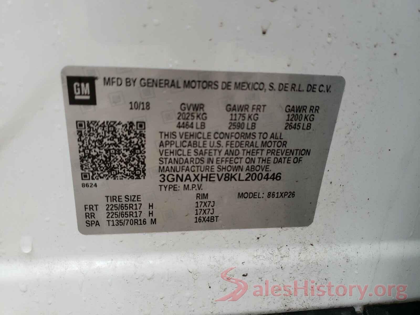 3GNAXHEV8KL200446 2019 CHEVROLET EQUINOX