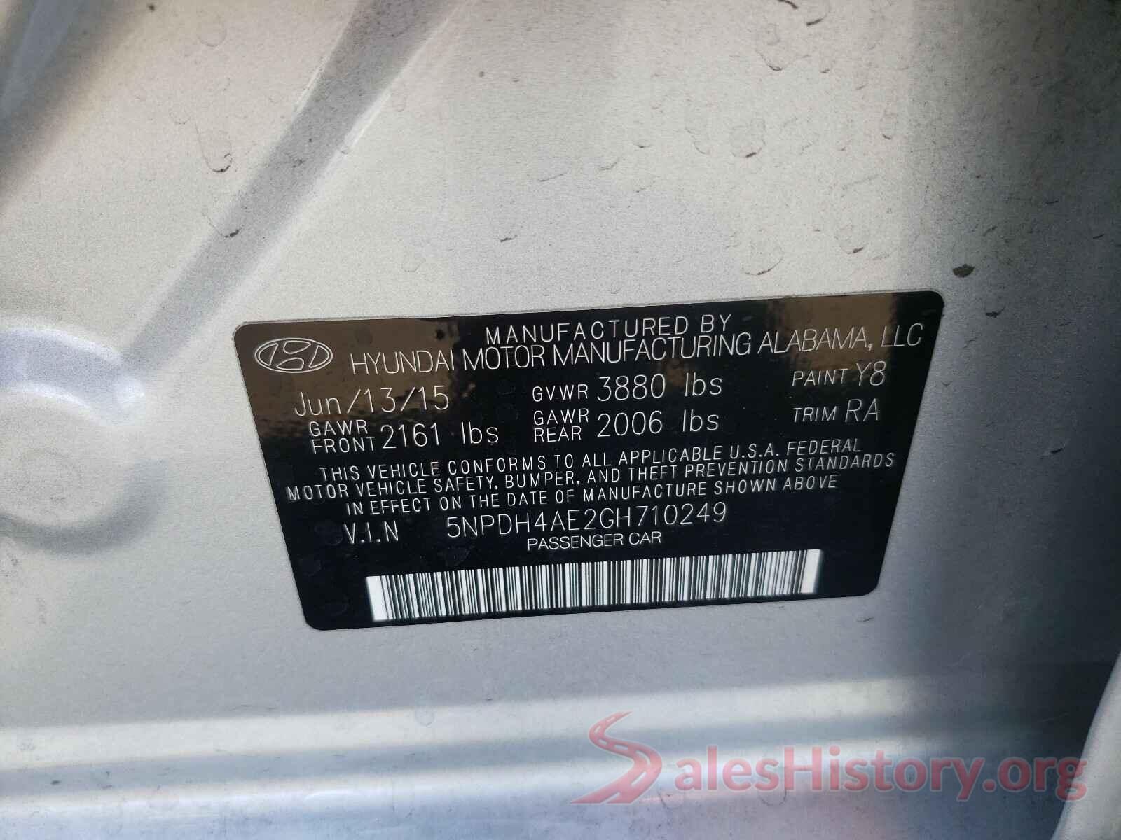 5NPDH4AE2GH710249 2016 HYUNDAI ELANTRA