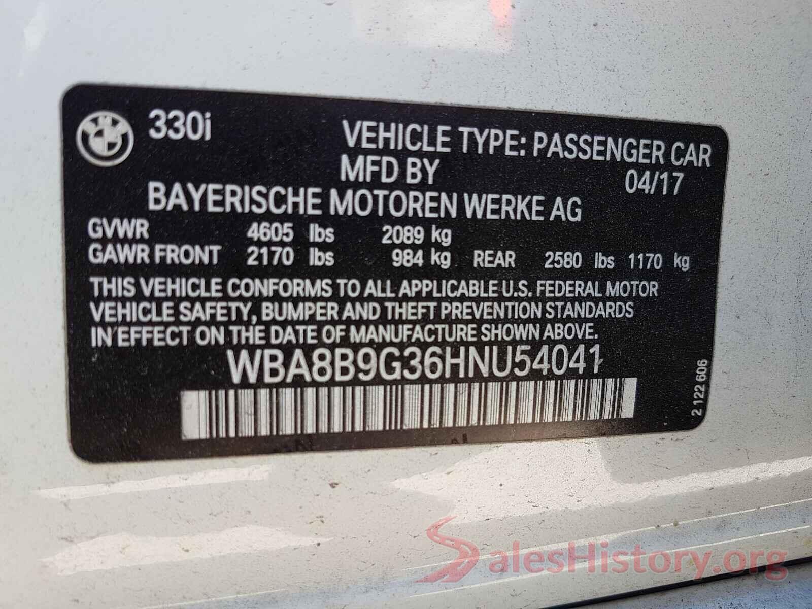 WBA8B9G36HNU54041 2017 BMW 3 SERIES