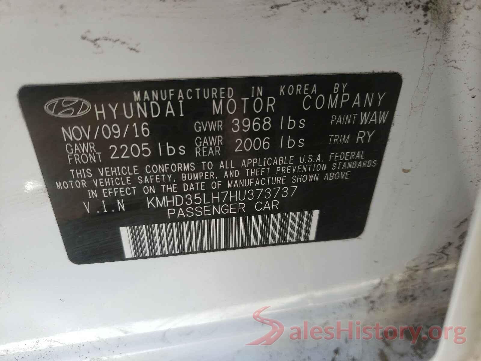 KMHD35LH7HU373737 2017 HYUNDAI ELANTRA