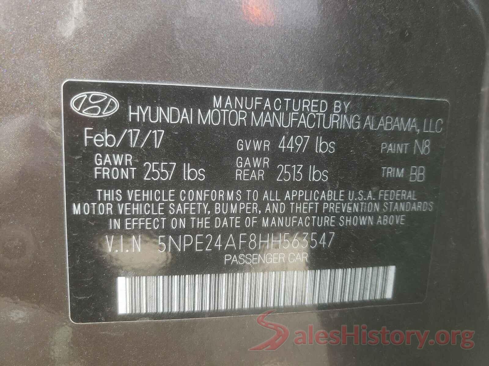 5NPE24AF8HH563547 2017 HYUNDAI SONATA