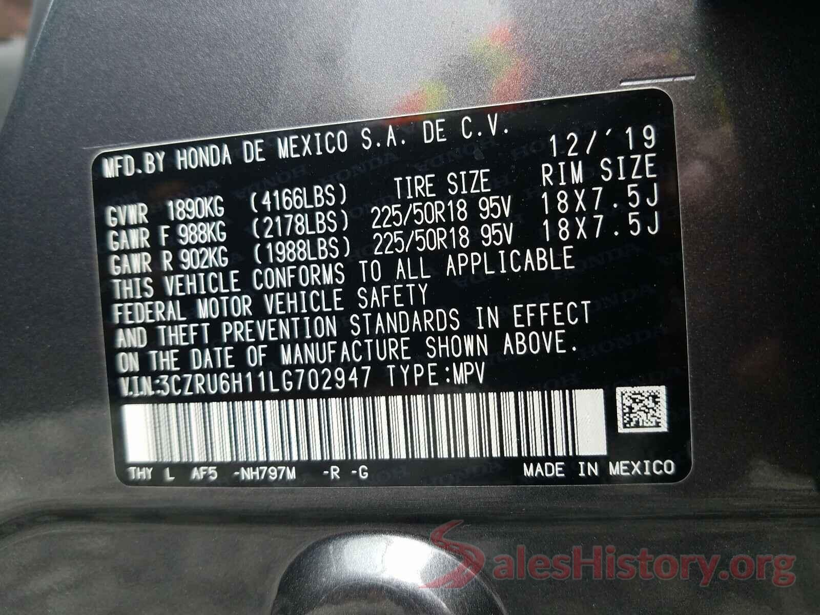 3CZRU6H11LG702947 2020 HONDA HR-V