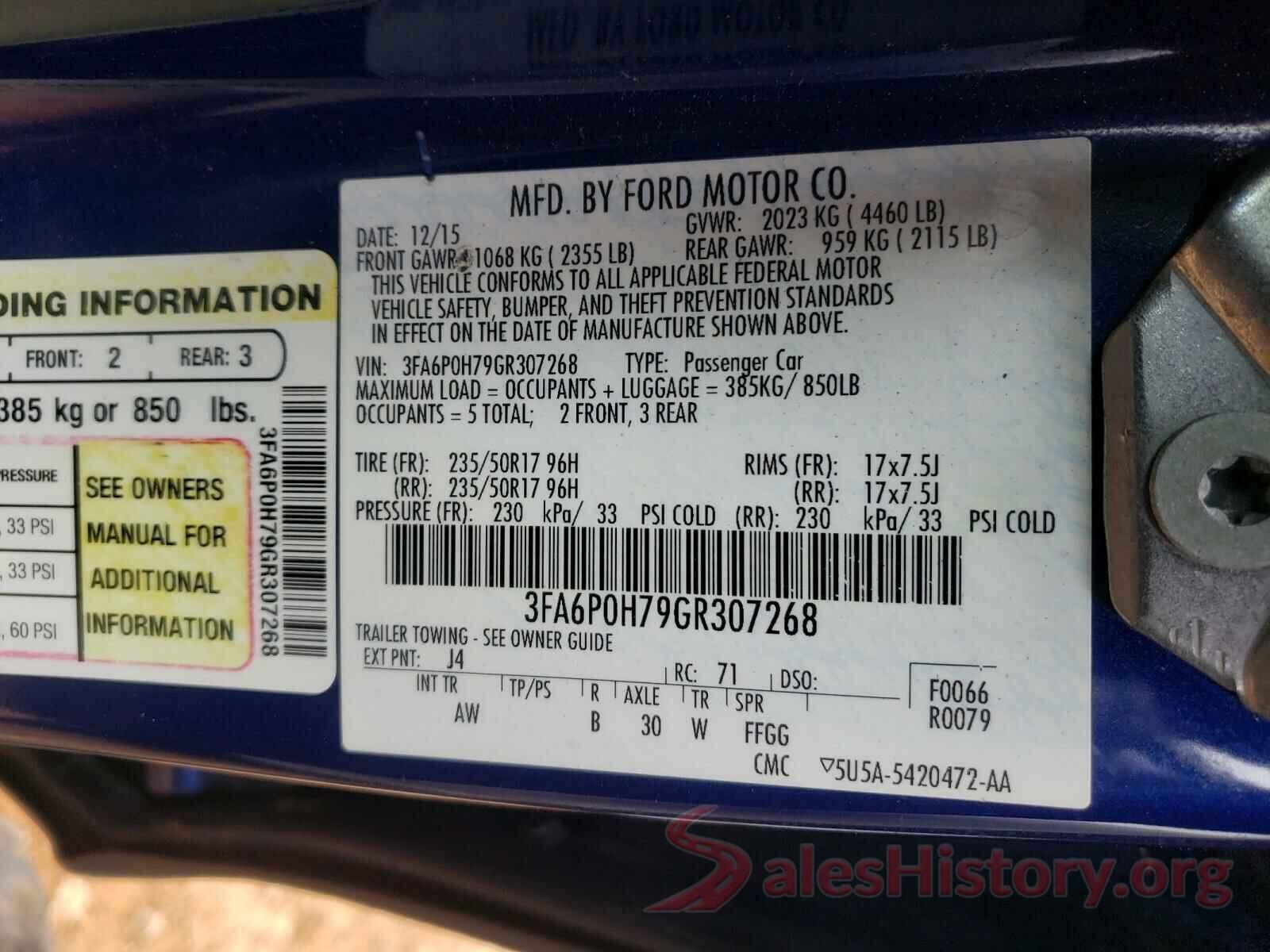 3FA6P0H79GR307268 2016 FORD FUSION