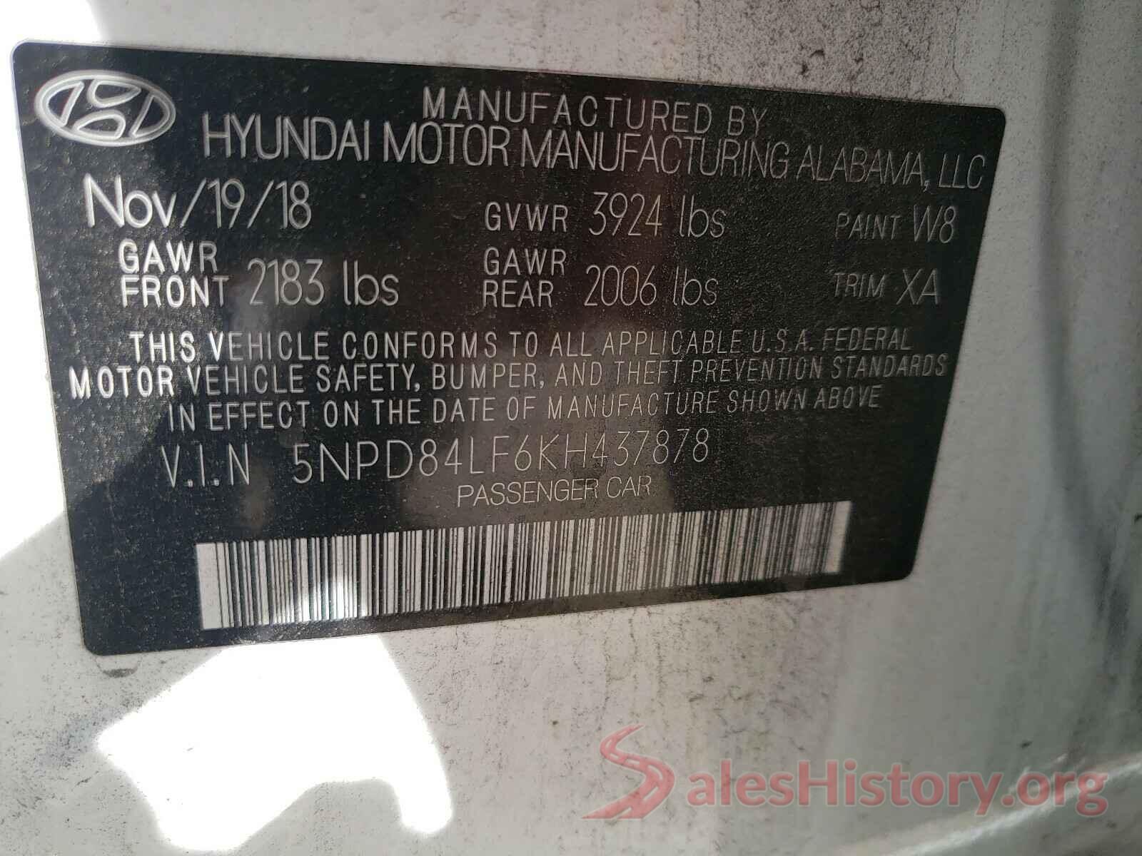 5NPD84LF6KH437878 2019 HYUNDAI ELANTRA