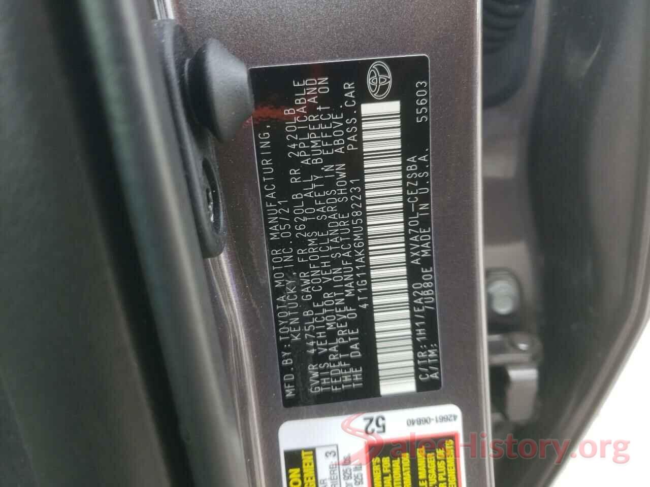 4T1G11AK6MU582231 2021 TOYOTA CAMRY