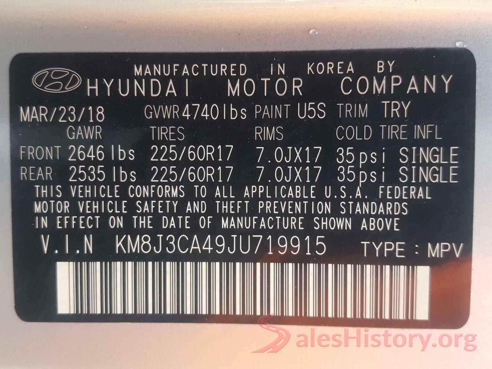 KM8J3CA49JU719915 2018 HYUNDAI TUCSON