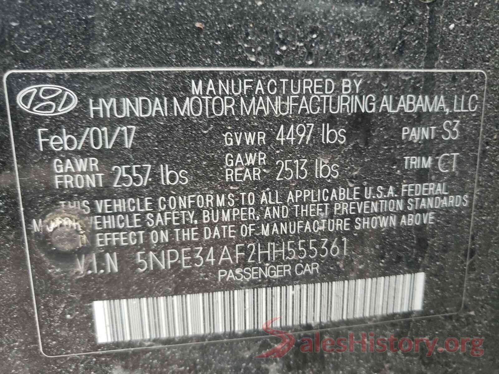 5NPE34AF2HH555361 2017 HYUNDAI SONATA