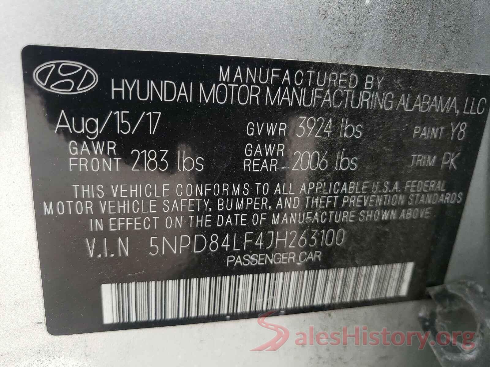 5NPD84LF4JH263100 2018 HYUNDAI ELANTRA