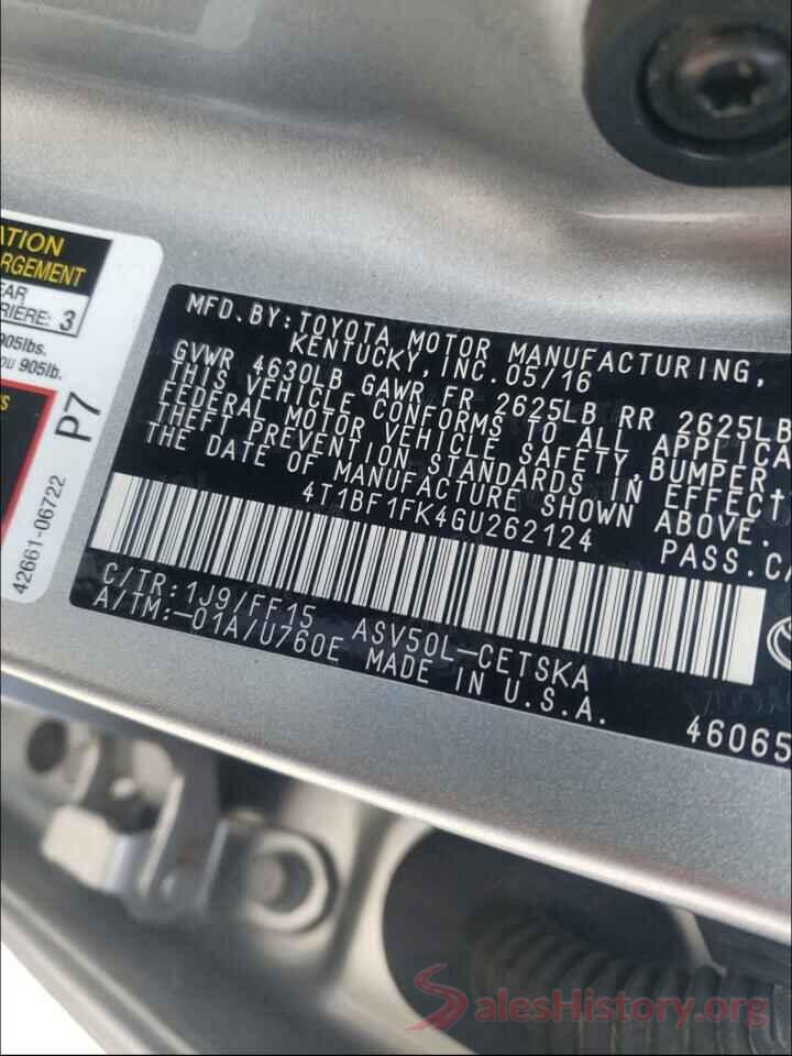 4T1BF1FK4GU262124 2016 TOYOTA CAMRY