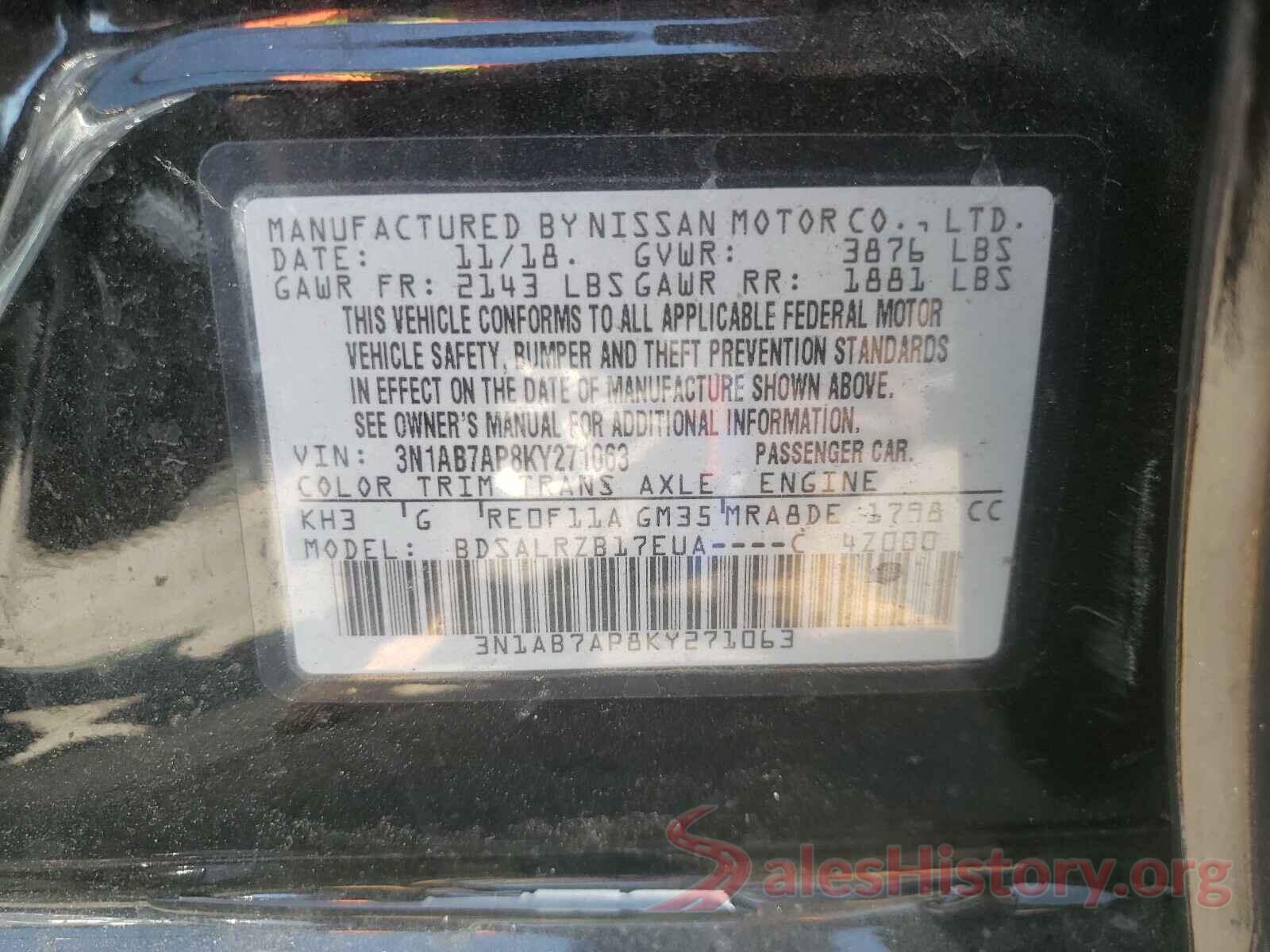 3N1AB7AP8KY271063 2019 NISSAN SENTRA