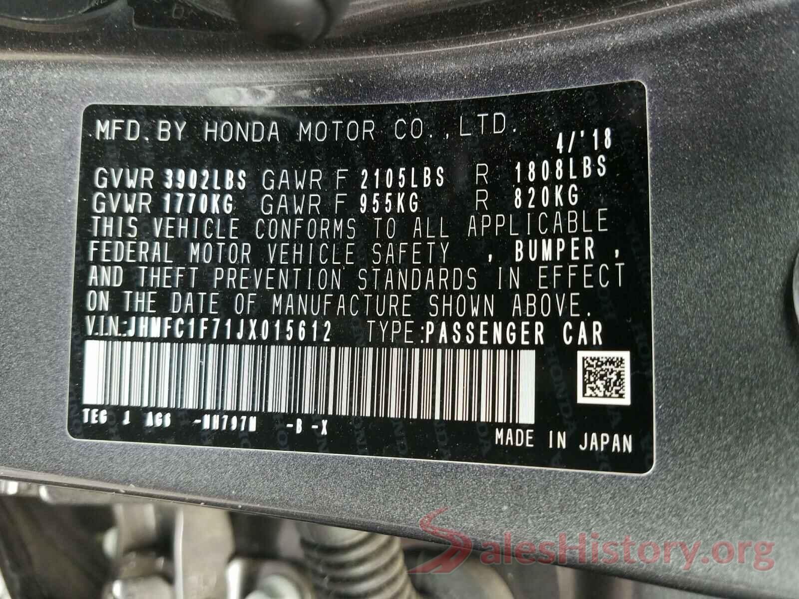 JHMFC1F71JX015612 2018 HONDA CIVIC