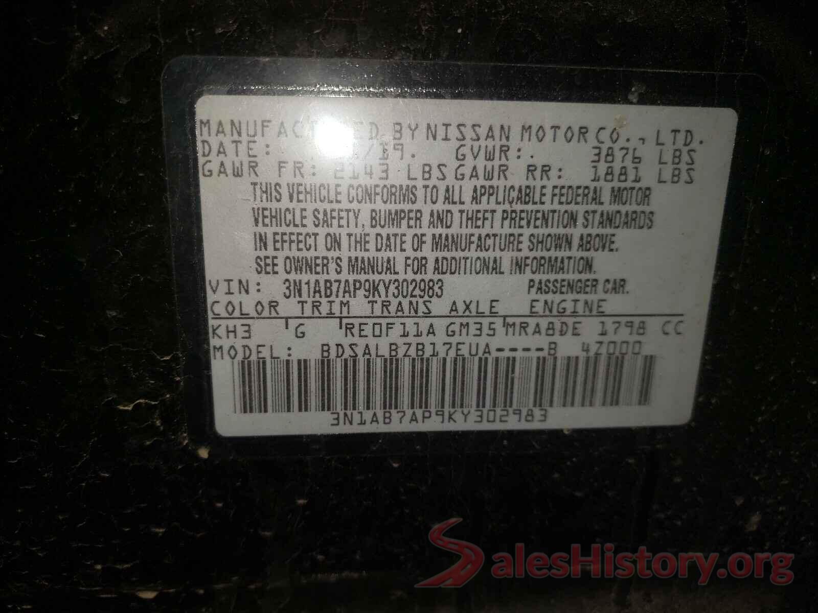 3N1AB7AP9KY302983 2019 NISSAN SENTRA