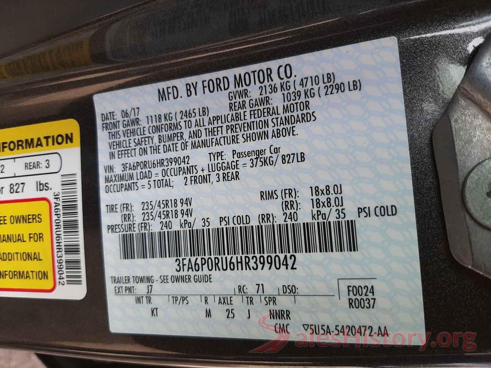 3FA6P0RU6HR399042 2017 FORD FUSION