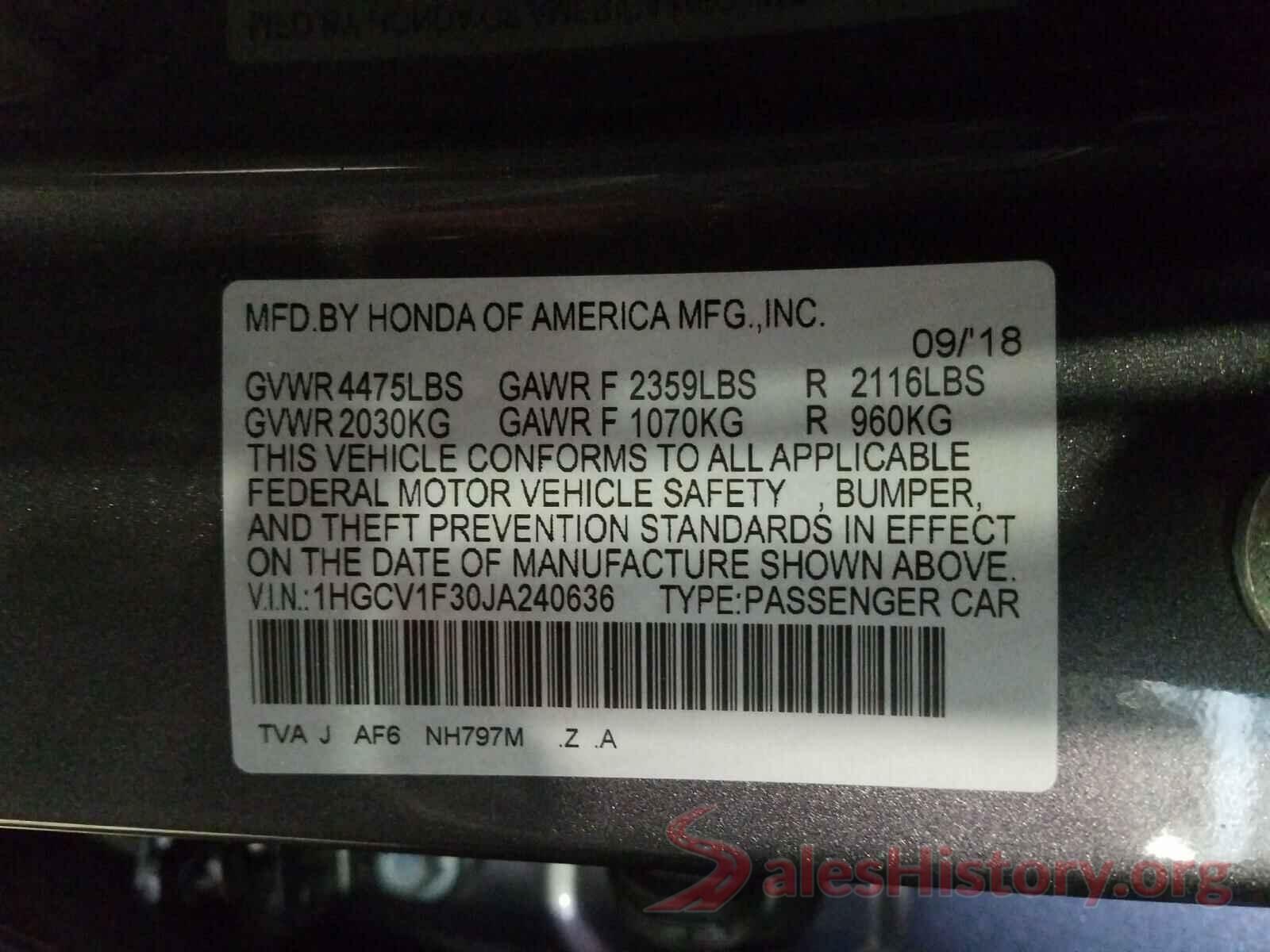 1HGCV1F30JA240636 2018 HONDA ACCORD