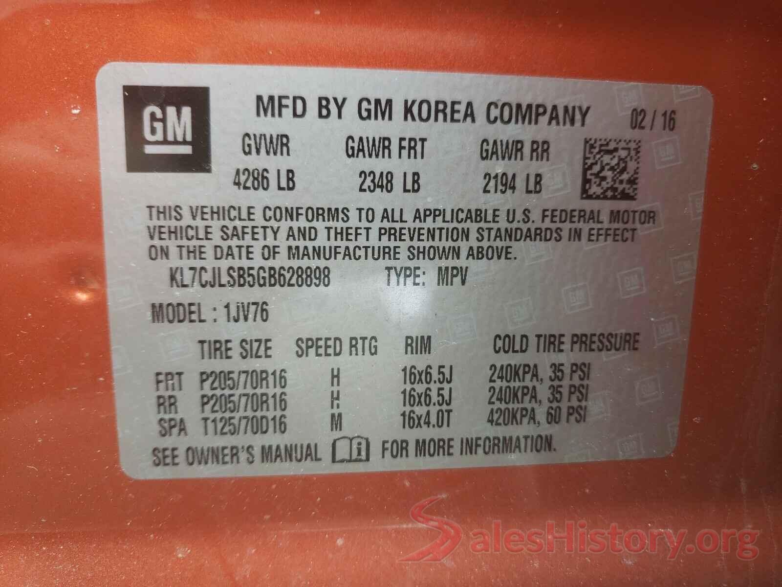 KL7CJLSB5GB628898 2016 CHEVROLET TRAX