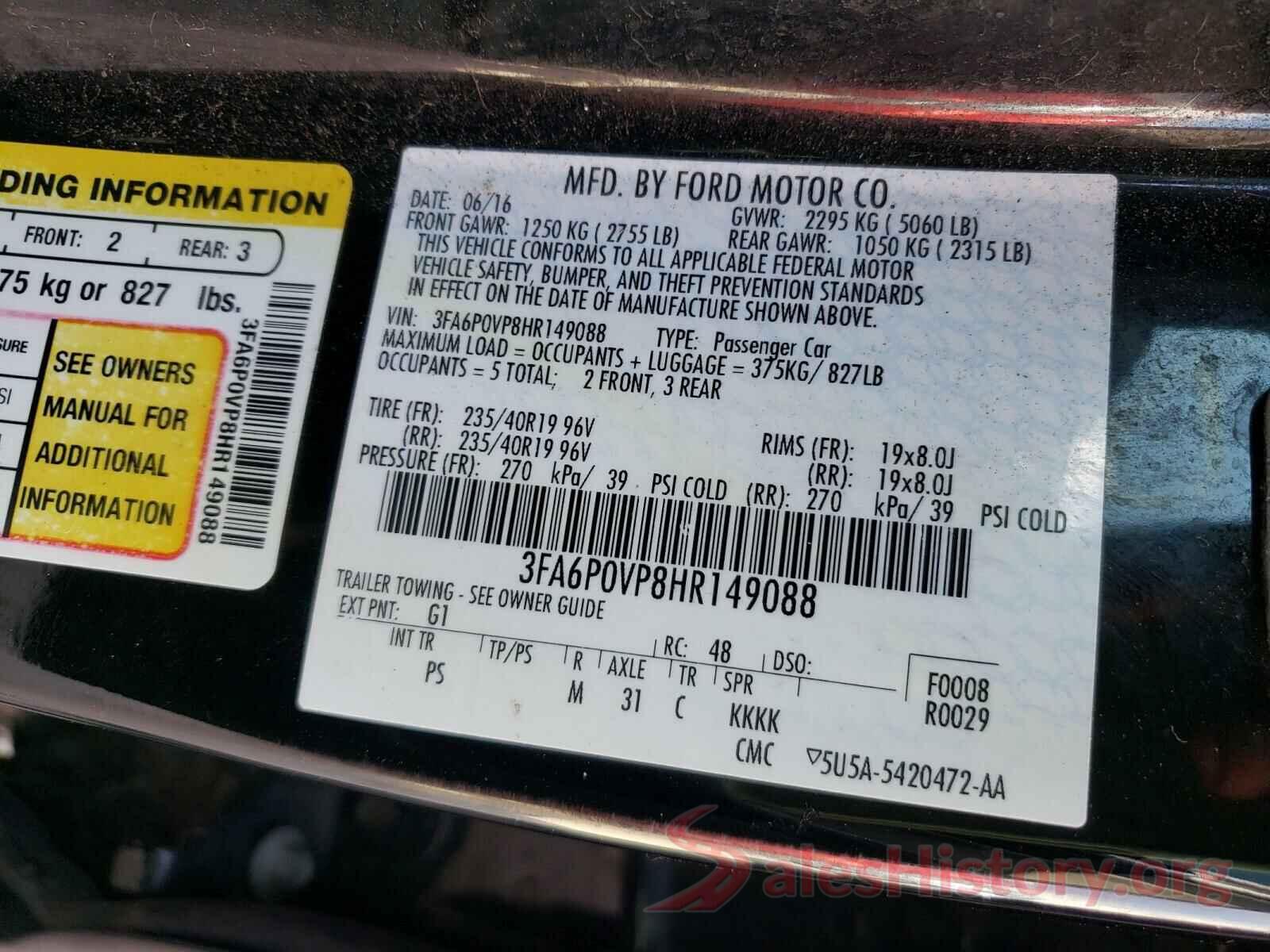 3FA6P0VP8HR149088 2017 FORD FUSION