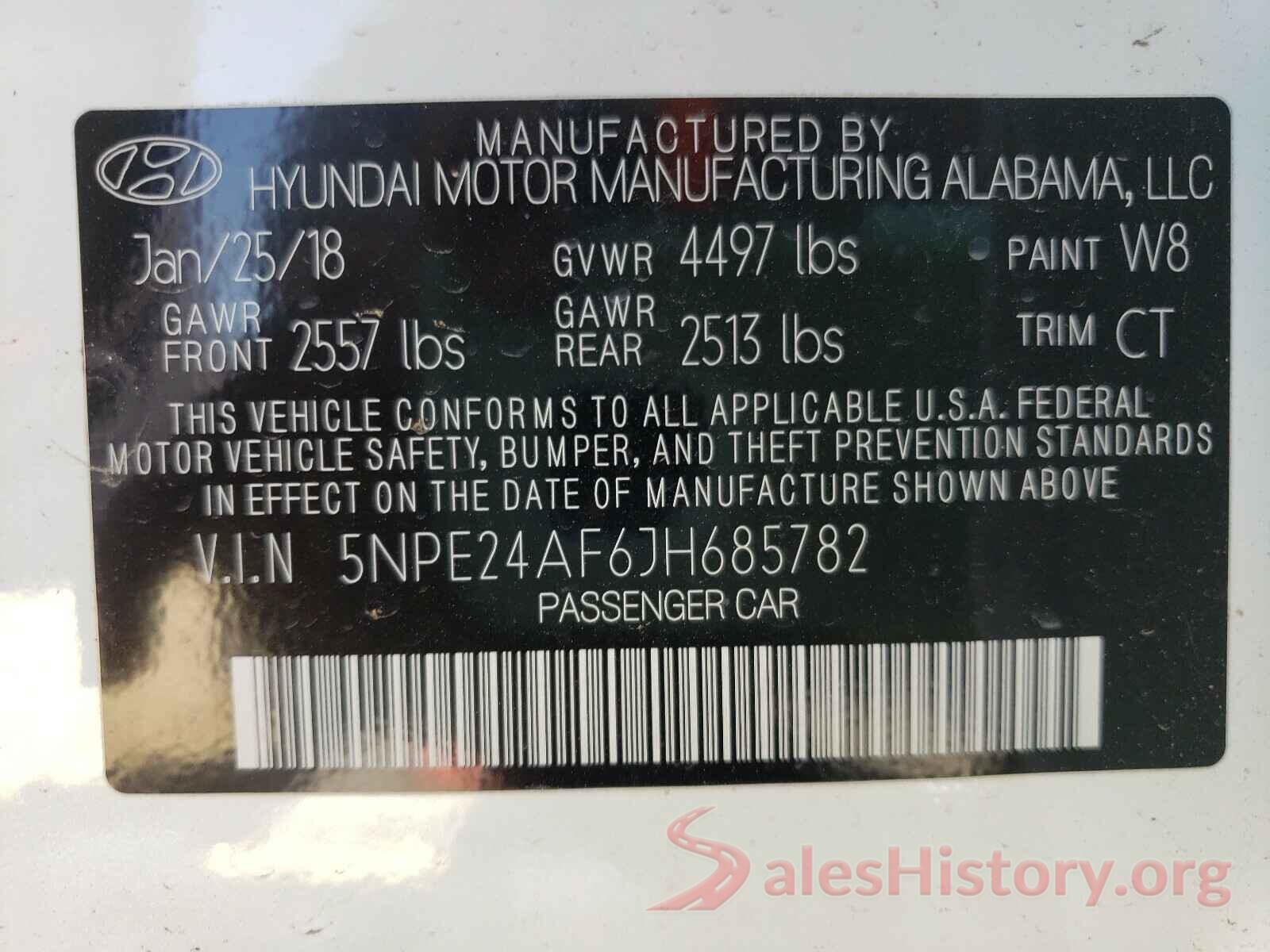 5NPE24AF6JH685782 2018 HYUNDAI SONATA