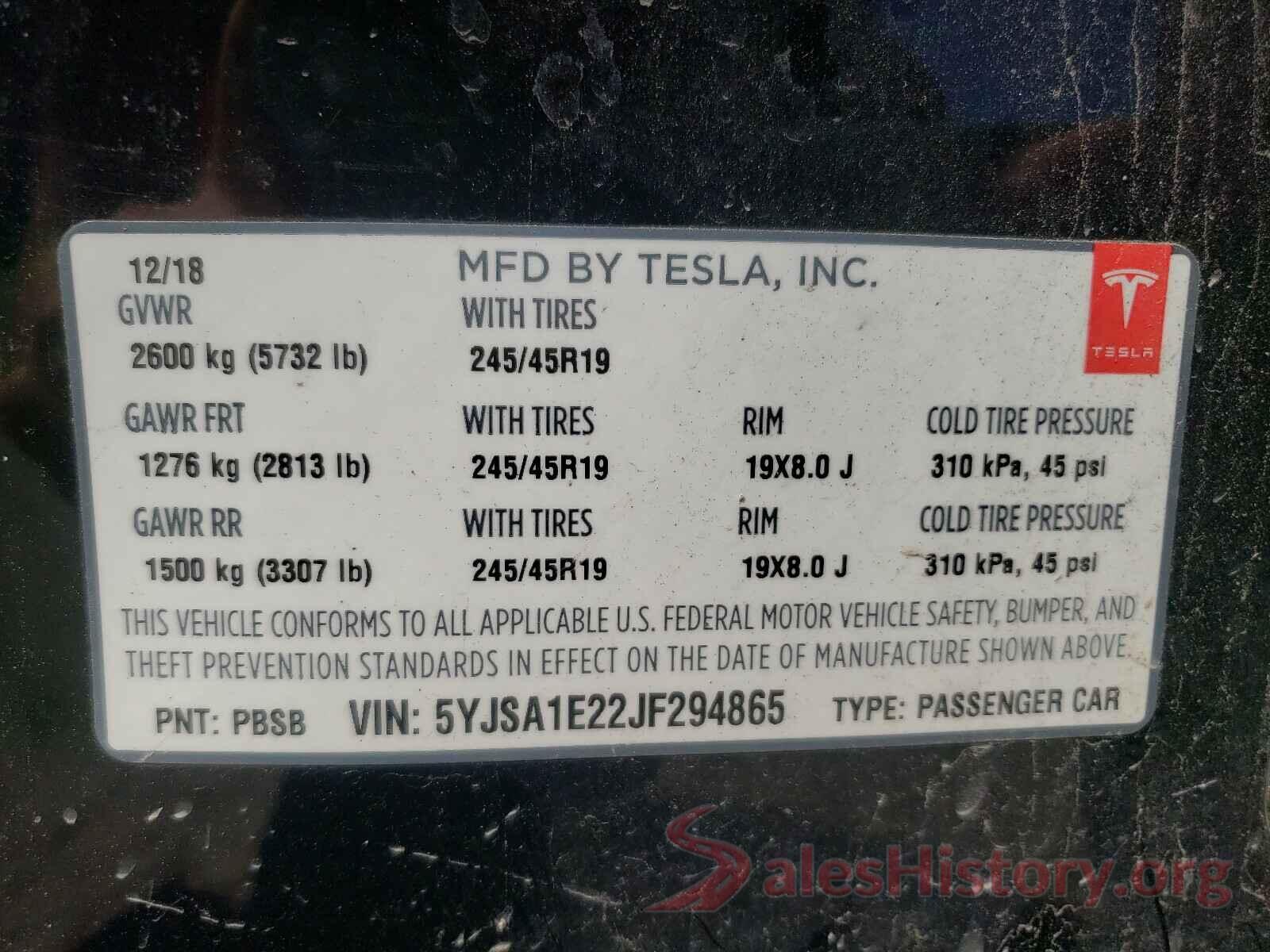 5YJSA1E22JF294865 2018 TESLA MODEL S