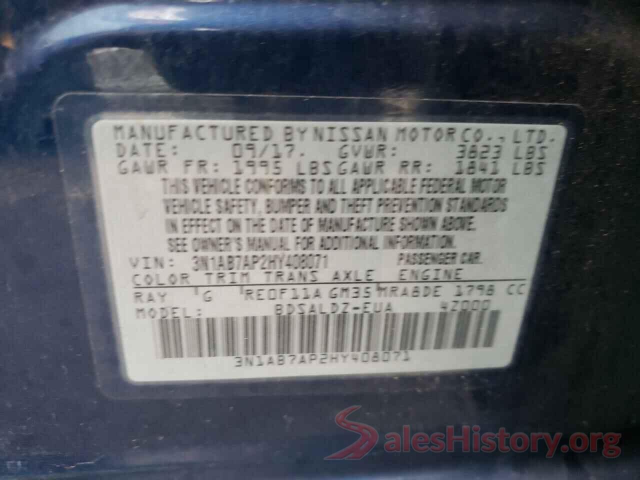 3N1AB7AP2HY408071 2017 NISSAN SENTRA