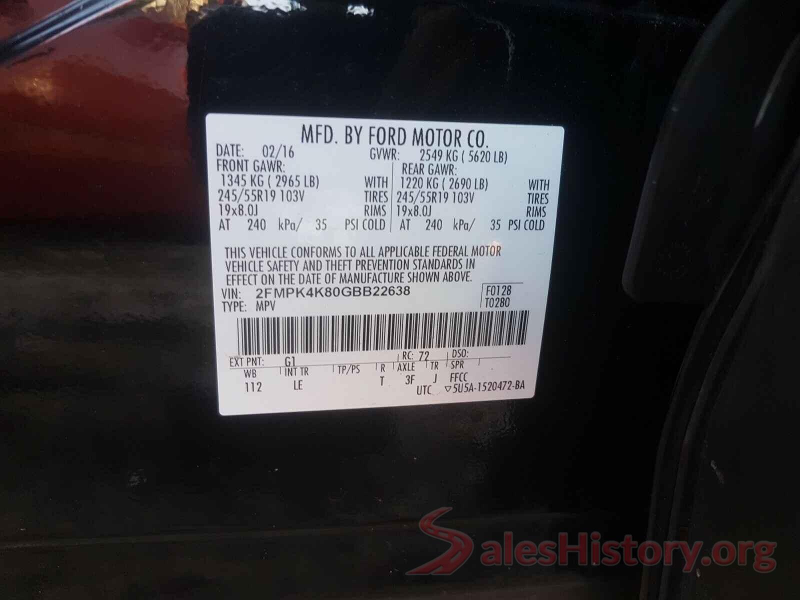 2FMPK4K80GBB22638 2016 FORD EDGE