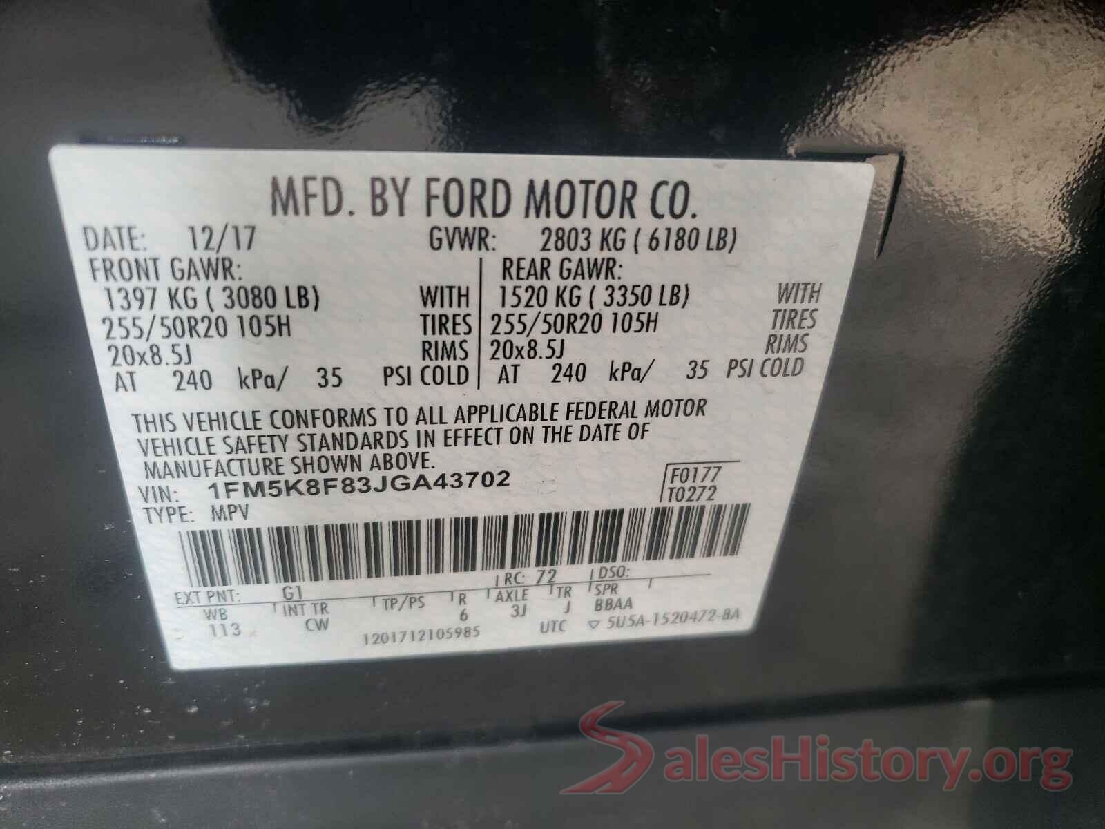 1FM5K8F83JGA43702 2018 FORD EXPLORER