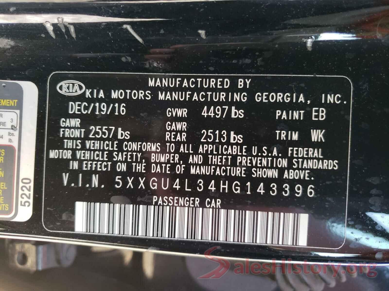 5XXGU4L34HG143396 2017 KIA OPTIMA