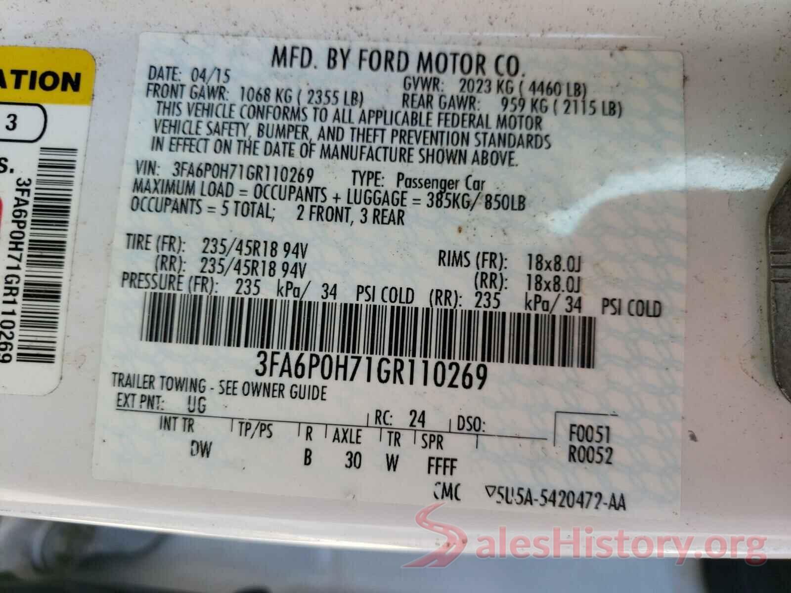 3FA6P0H71GR110269 2016 FORD FUSION