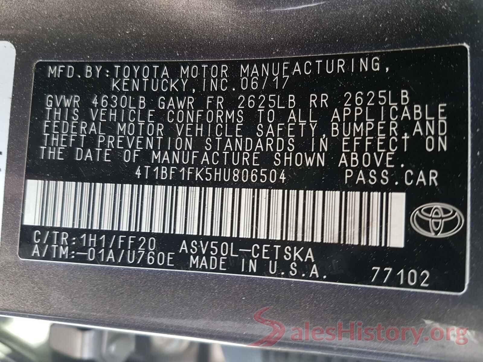 4T1BF1FK5HU806504 2017 TOYOTA CAMRY