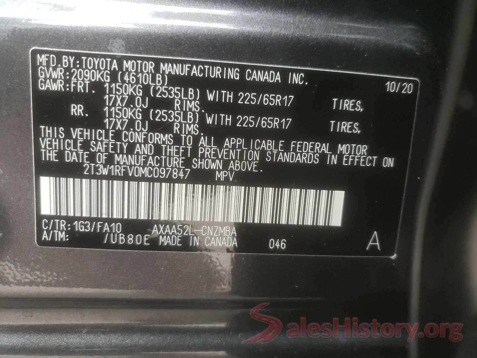 2T3W1RFV0MC097847 2021 TOYOTA RAV4