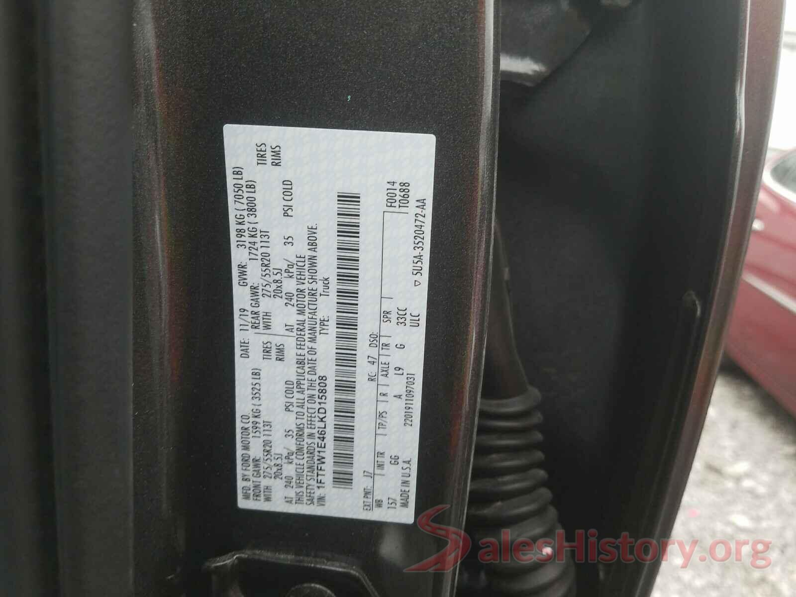 1FTFW1E46LKD15808 2020 FORD F150