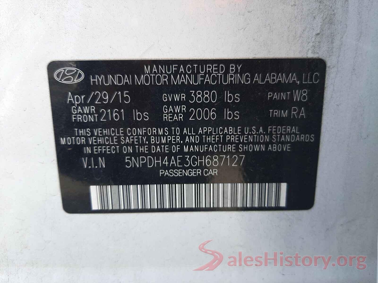 5NPDH4AE3GH687127 2016 HYUNDAI ELANTRA