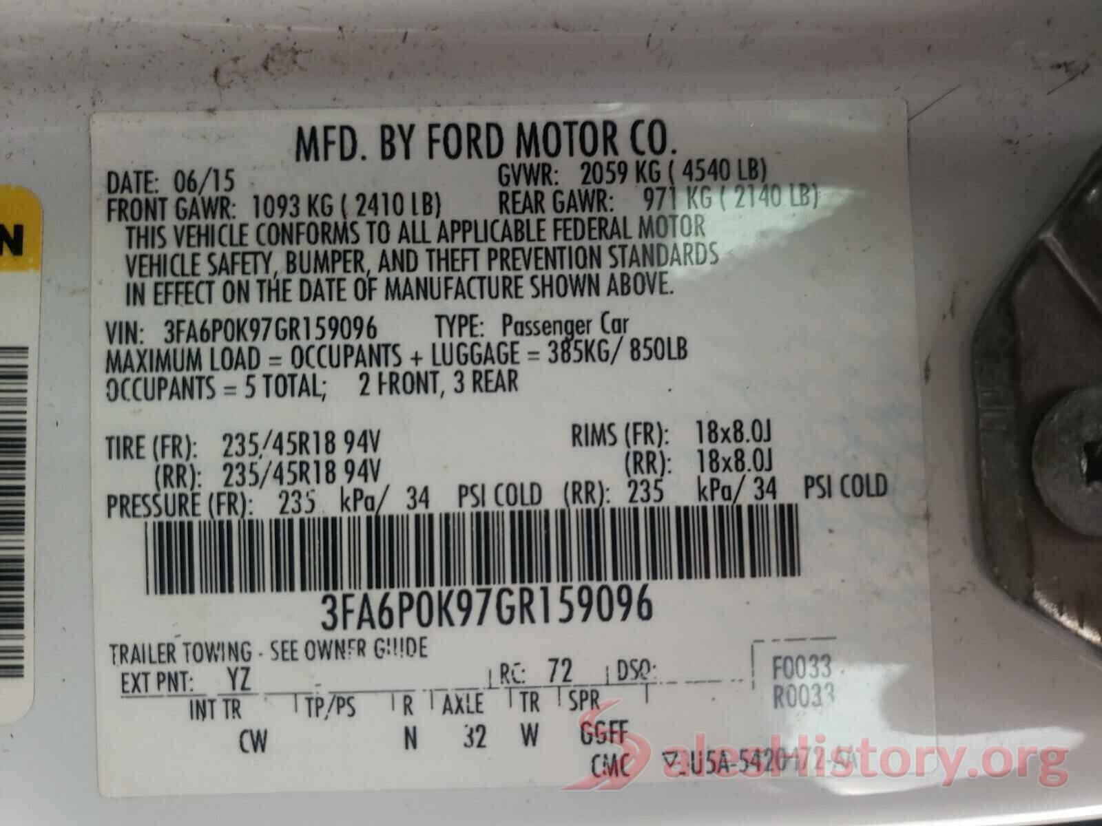 3FA6P0K97GR159096 2016 FORD FUSION