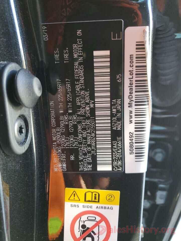 JTJYARBZ4K2155011 2019 LEXUS NX