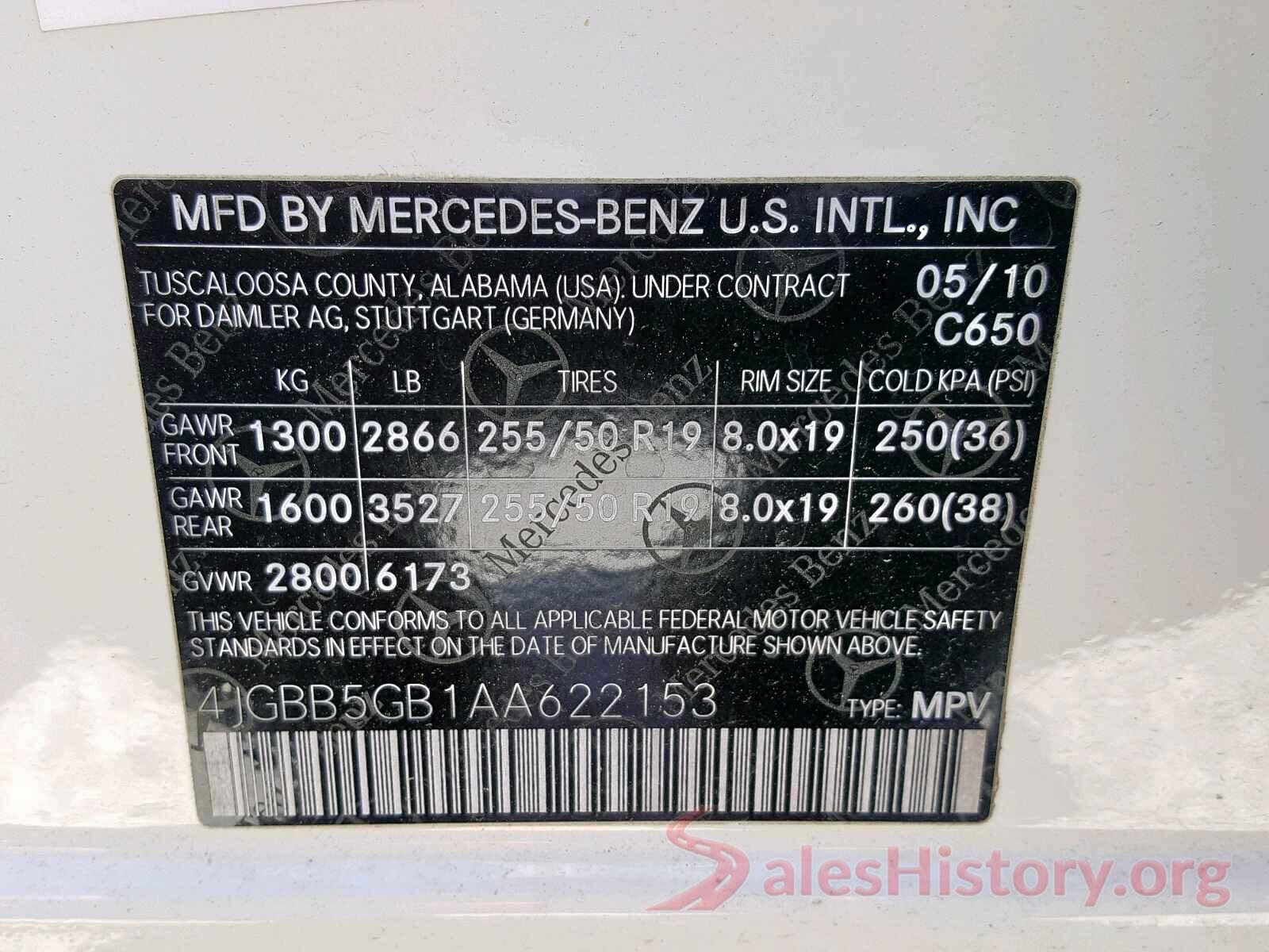 4JGBB5GB1AA622153 2010 MERCEDES-BENZ ML 350