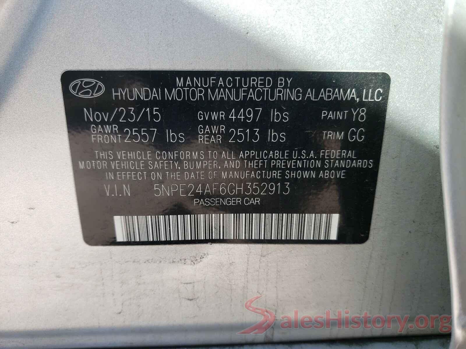 5NPE24AF6GH352913 2016 HYUNDAI SONATA