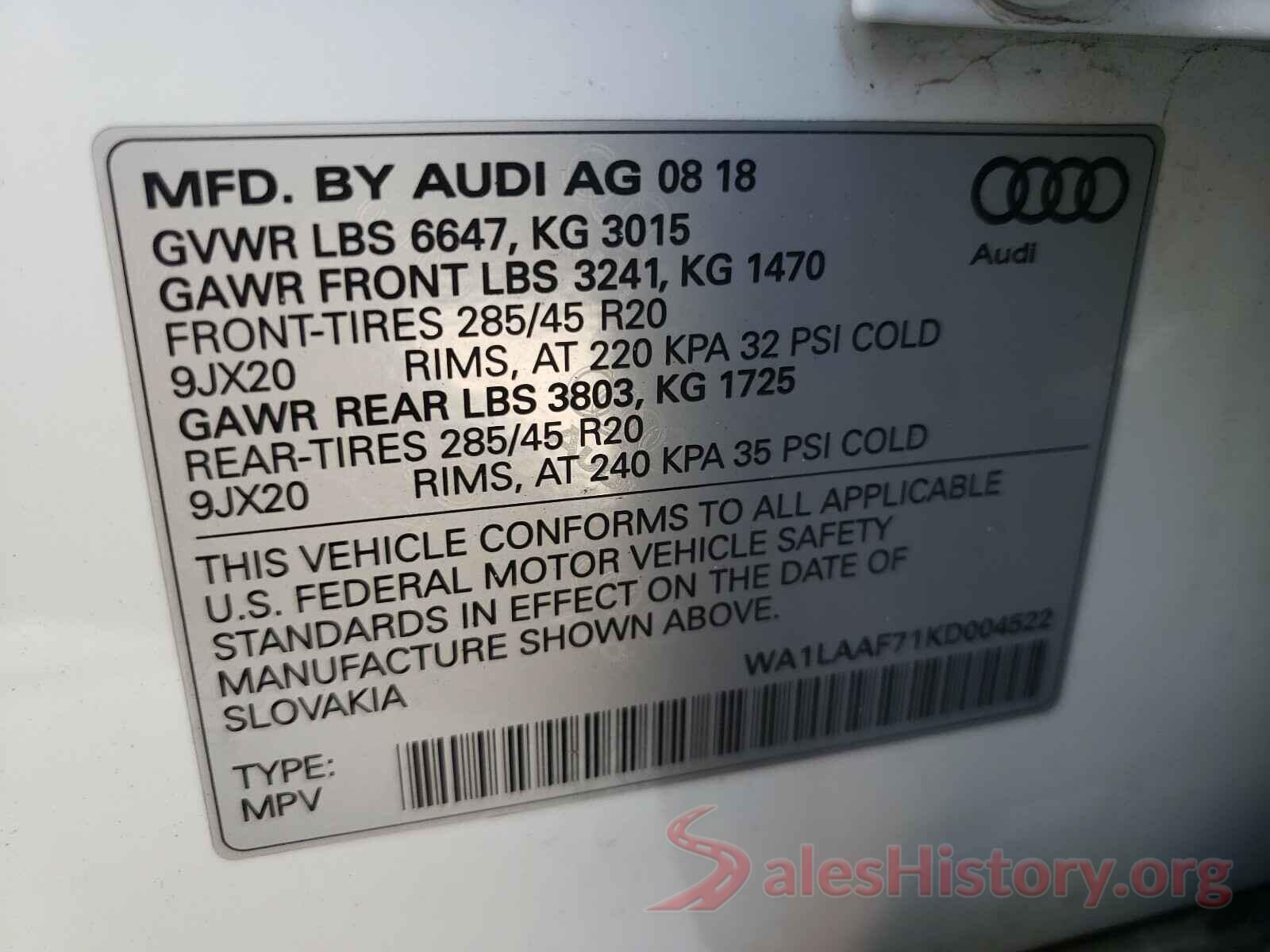 WA1LAAF71KD004522 2019 AUDI Q7