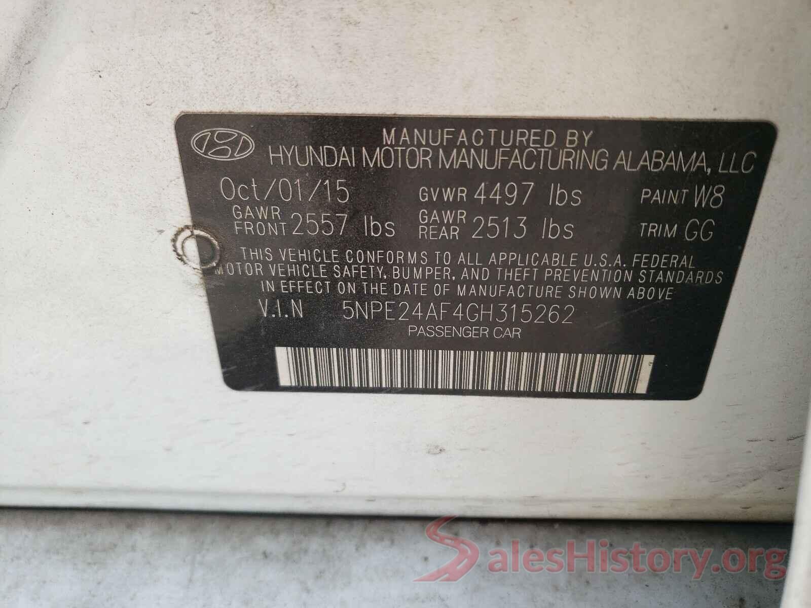 5NPE24AF4GH315262 2016 HYUNDAI SONATA