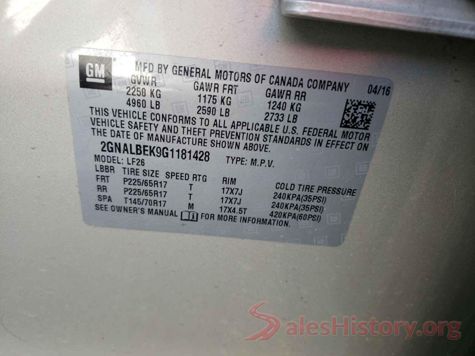 2GNALBEK9G1181428 2016 CHEVROLET EQUINOX