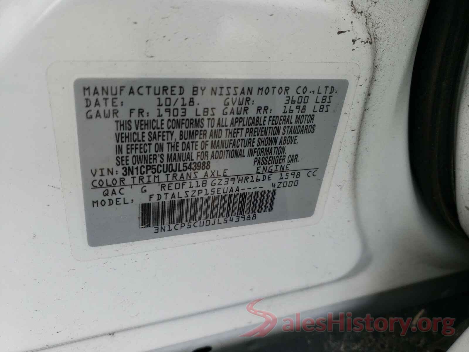 3N1CP5CU0JL543988 2018 NISSAN KICKS