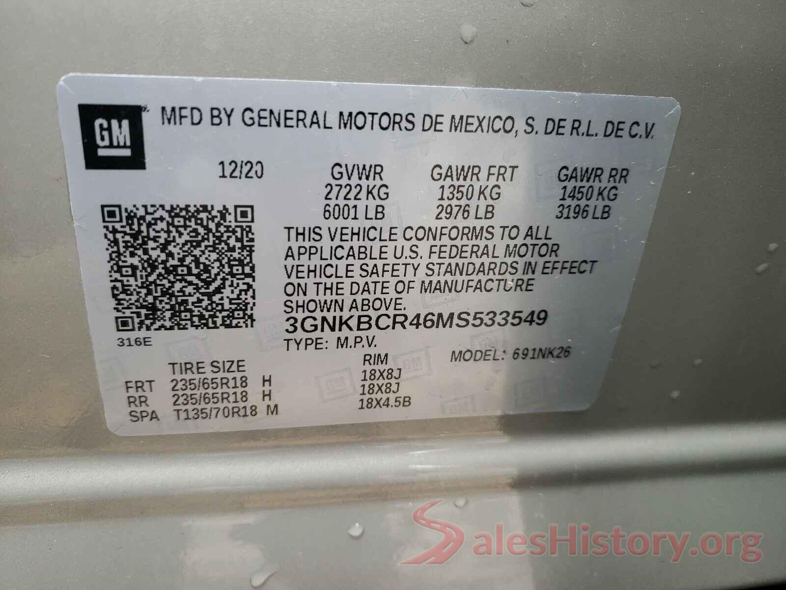 3GNKBCR46MS533549 2021 CHEVROLET BLAZER