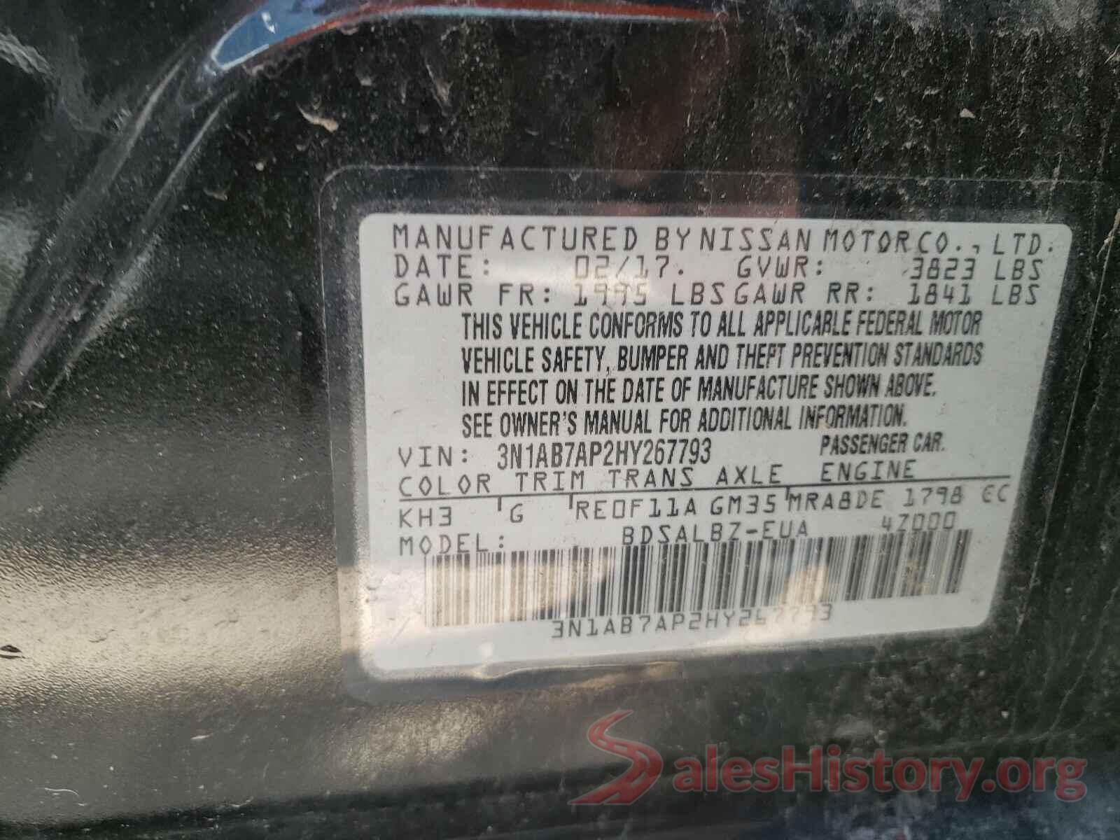 3N1AB7AP2HY267793 2017 NISSAN SENTRA