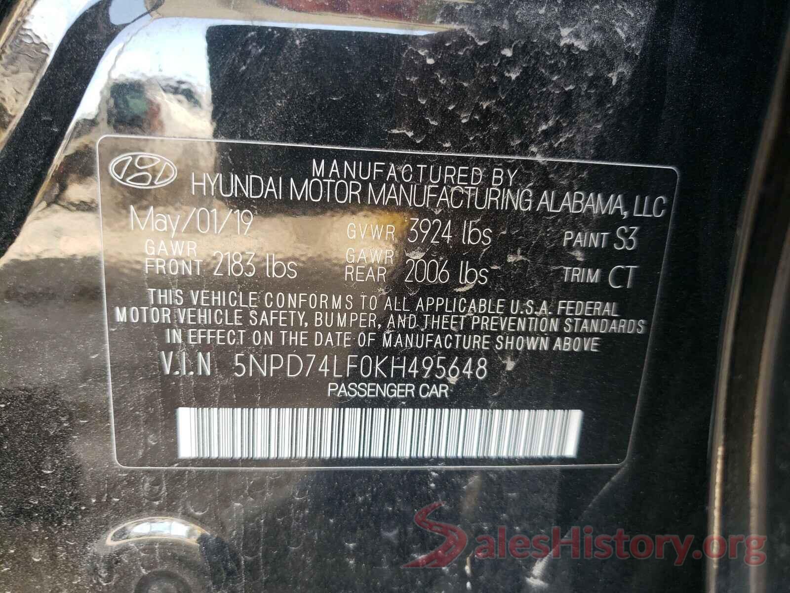 5NPD74LF0KH495648 2019 HYUNDAI ELANTRA