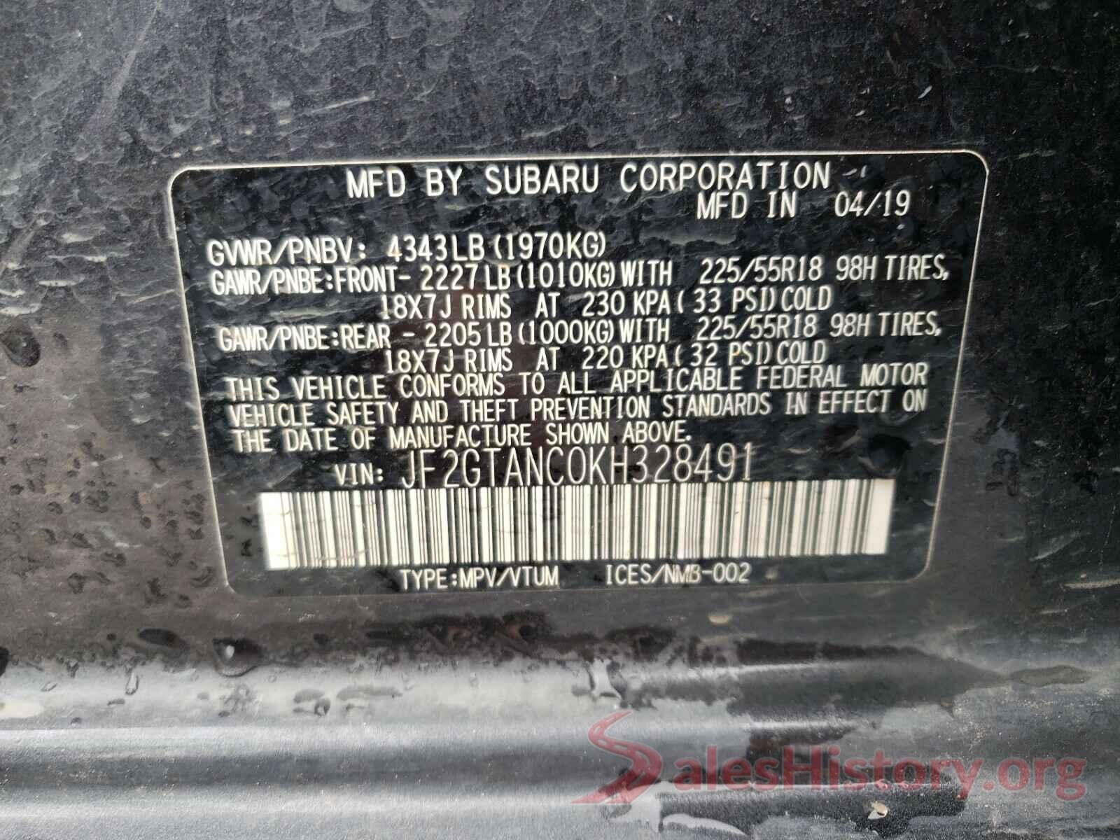 JF2GTANC0KH328491 2019 SUBARU CROSSTREK