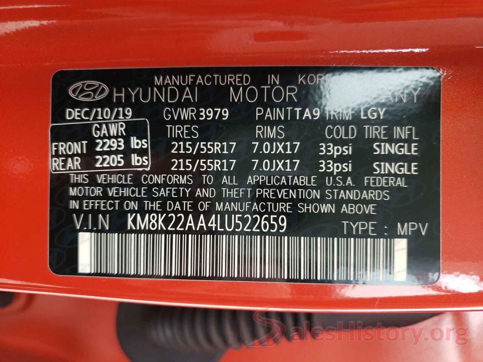 KM8K22AA4LU522659 2020 HYUNDAI KONA