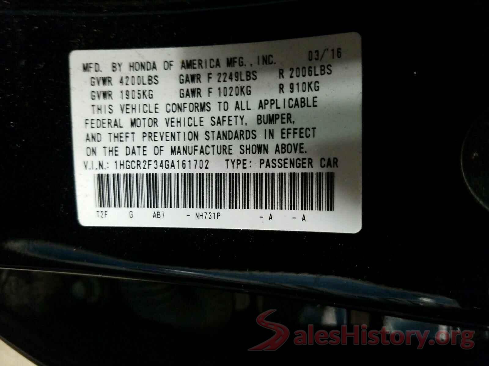 1HGCR2F34GA161702 2016 HONDA ACCORD